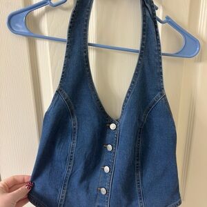Denim Button Down Halter Top